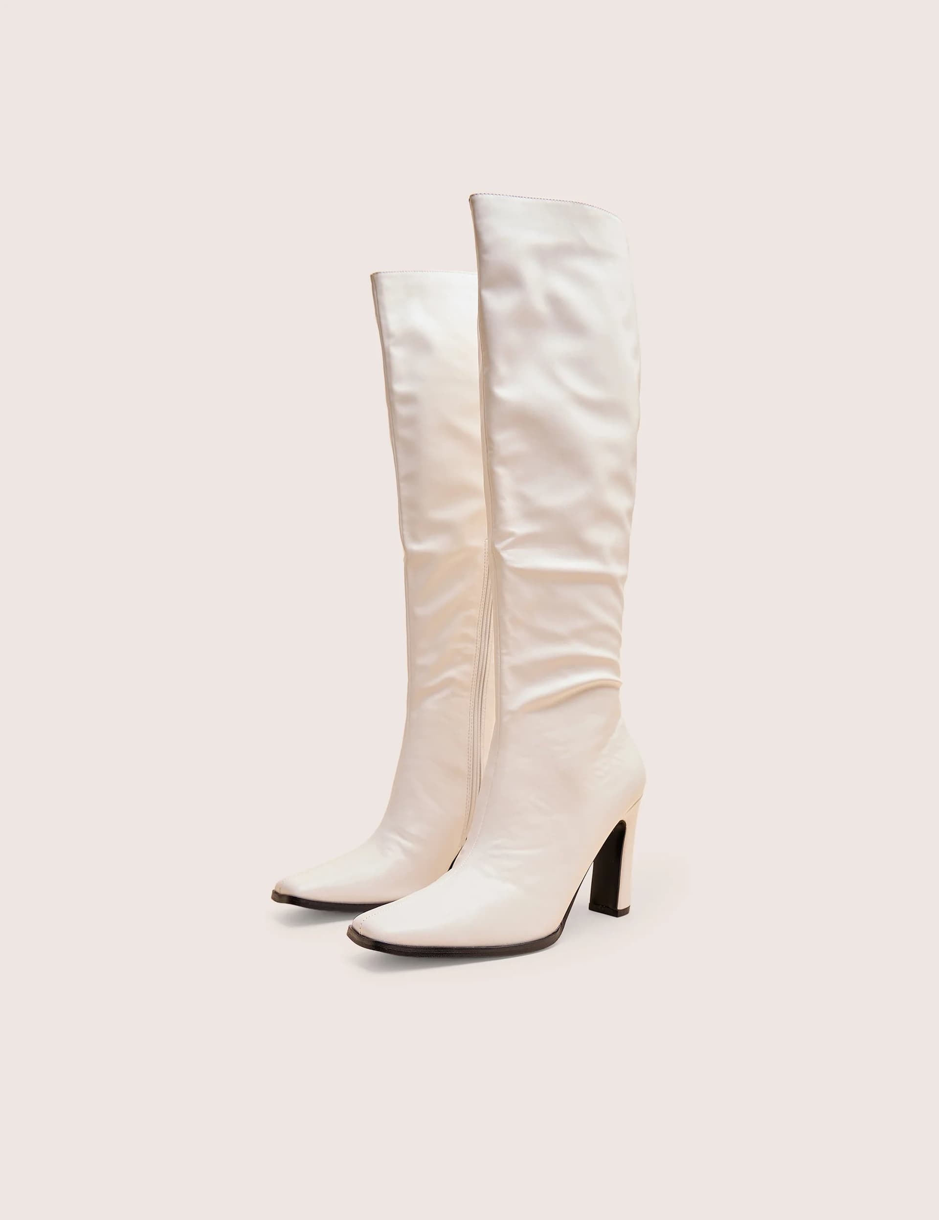 Public Desire Acquilla White Knee High Flared Boots