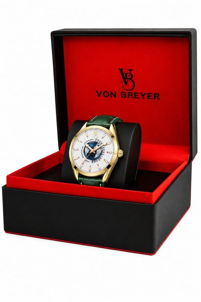 VON BREYER VON BREYER Men's Mens Watch Horizon Analogue Watch with World Map, Green - 2