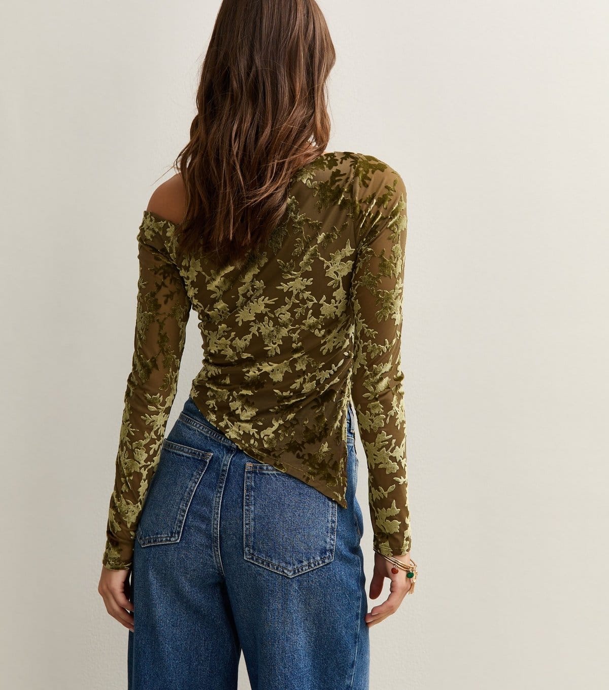New Look Women's Green Velvet Devore Long Sleeve Top New Look - 4