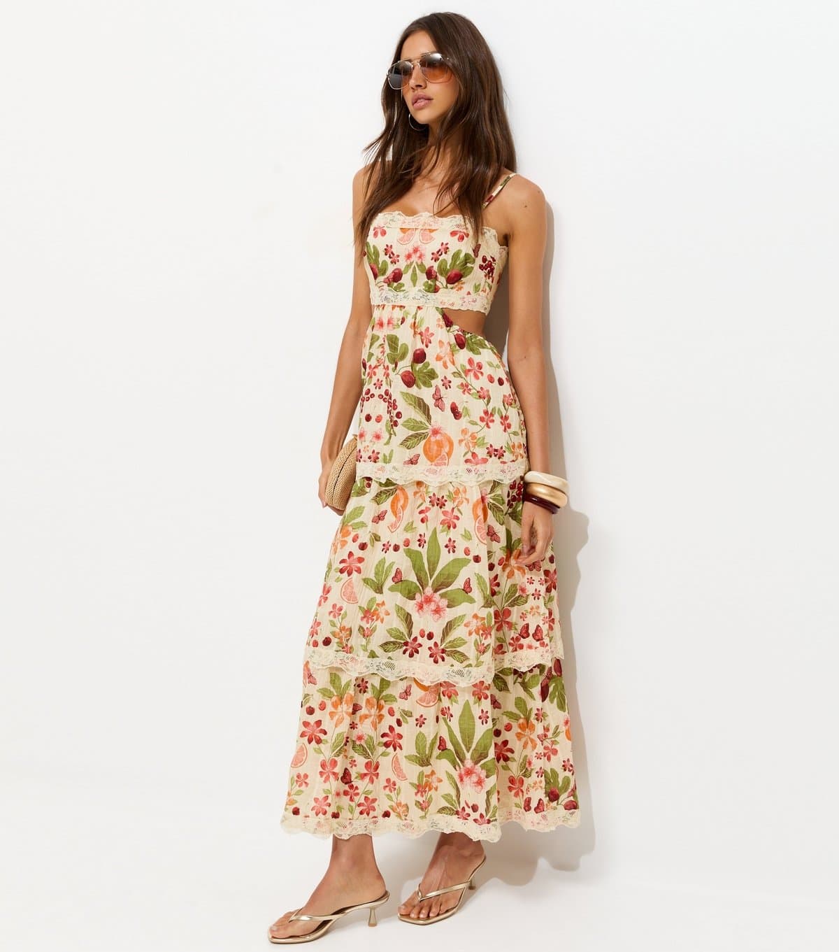 New Look Women's Cream Fruit Print Tiered Maxi Dress New Look