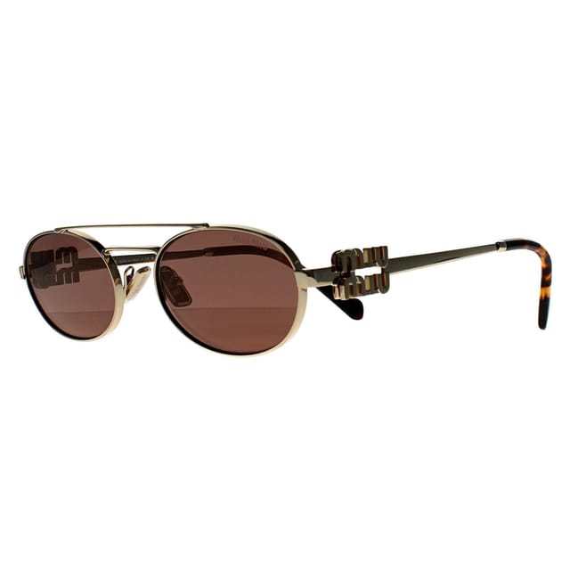 Miu Miu Miu Miu Women's Oval Pale Gold Brown Silver MU 54ZS - 2