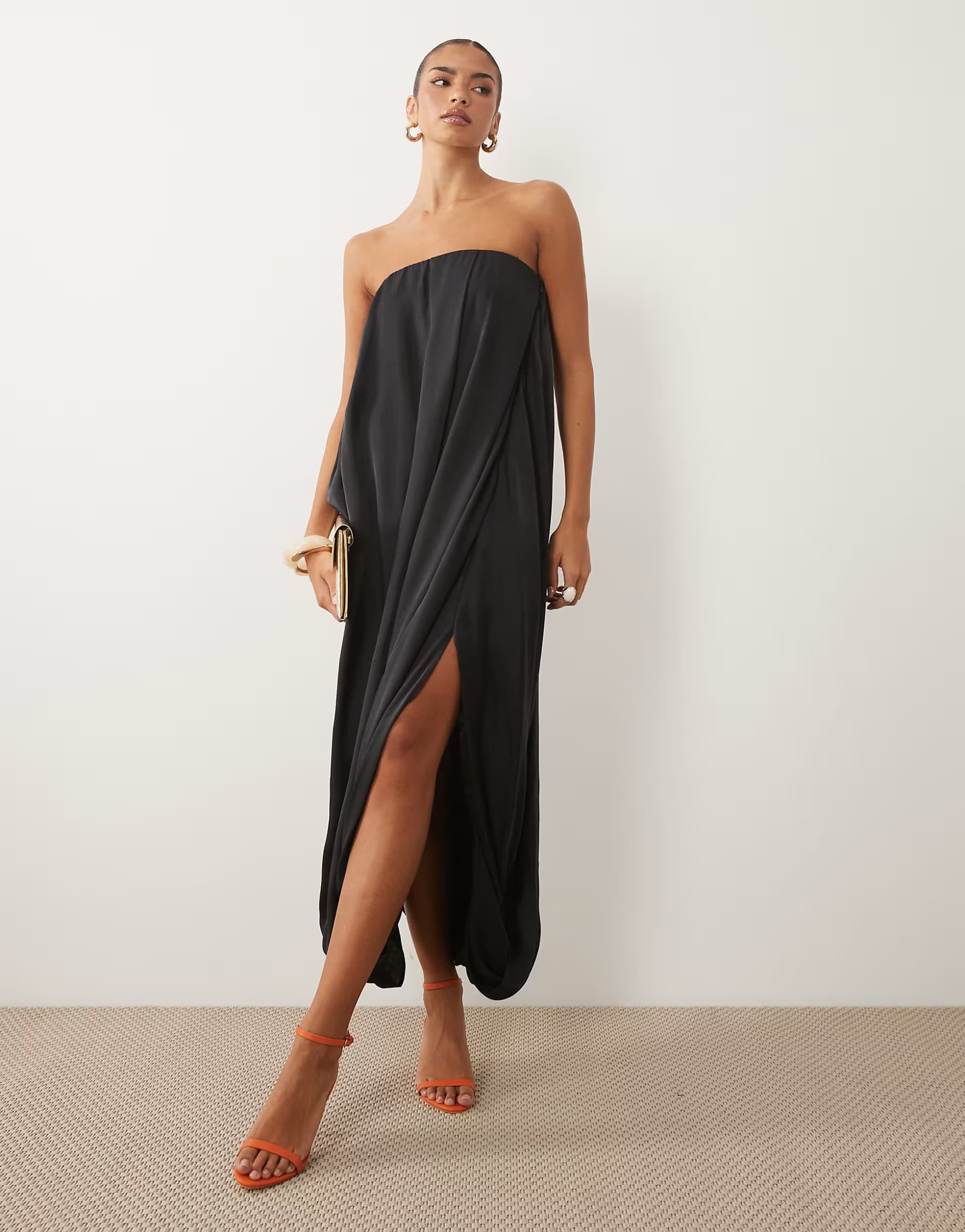 ASOS ASOS DESIGN modal bubble bandeau maxi dress in navy blue