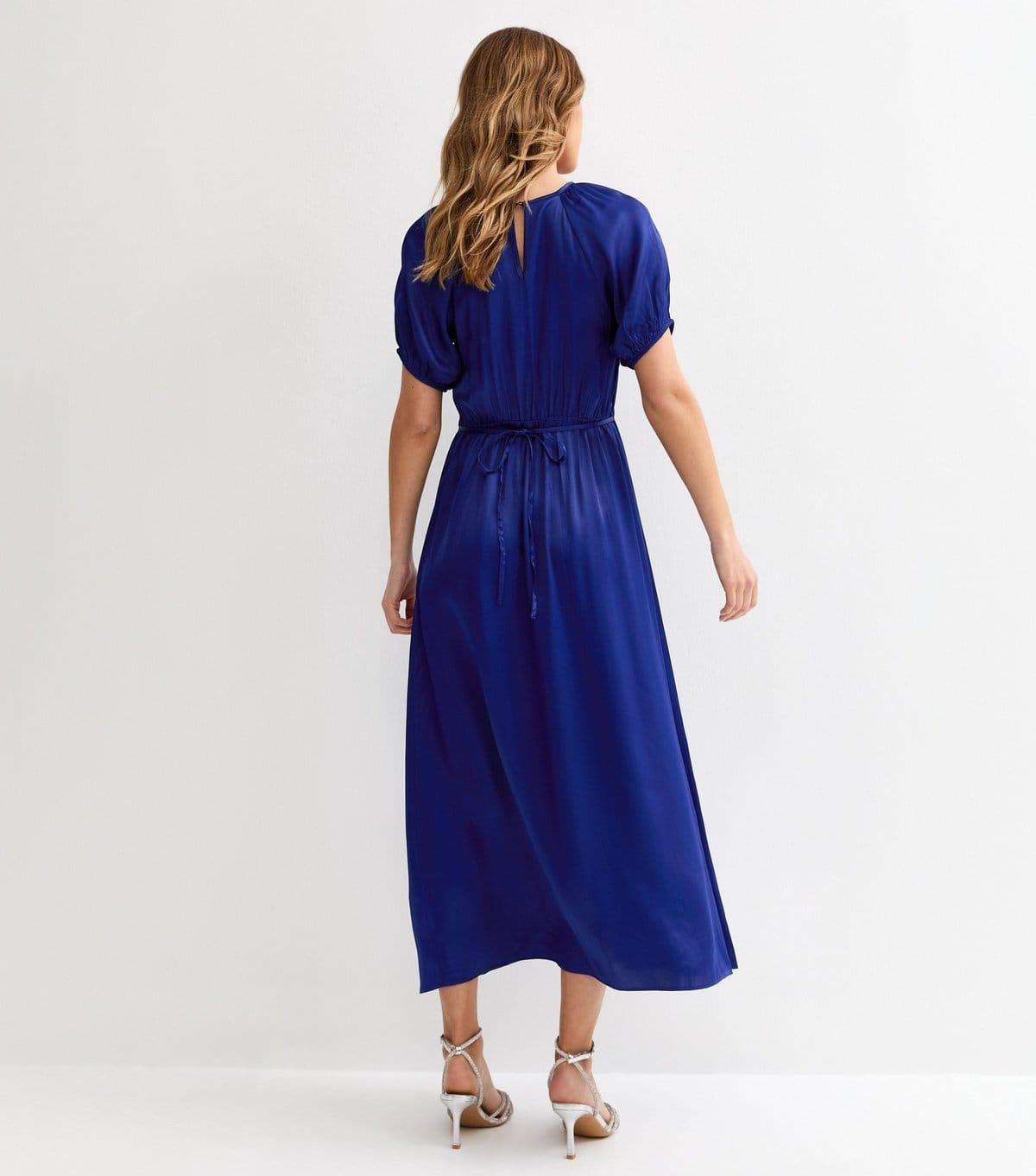 New Look Women's Blue Satin Puff Sleeve Midi Dress New Look - 4