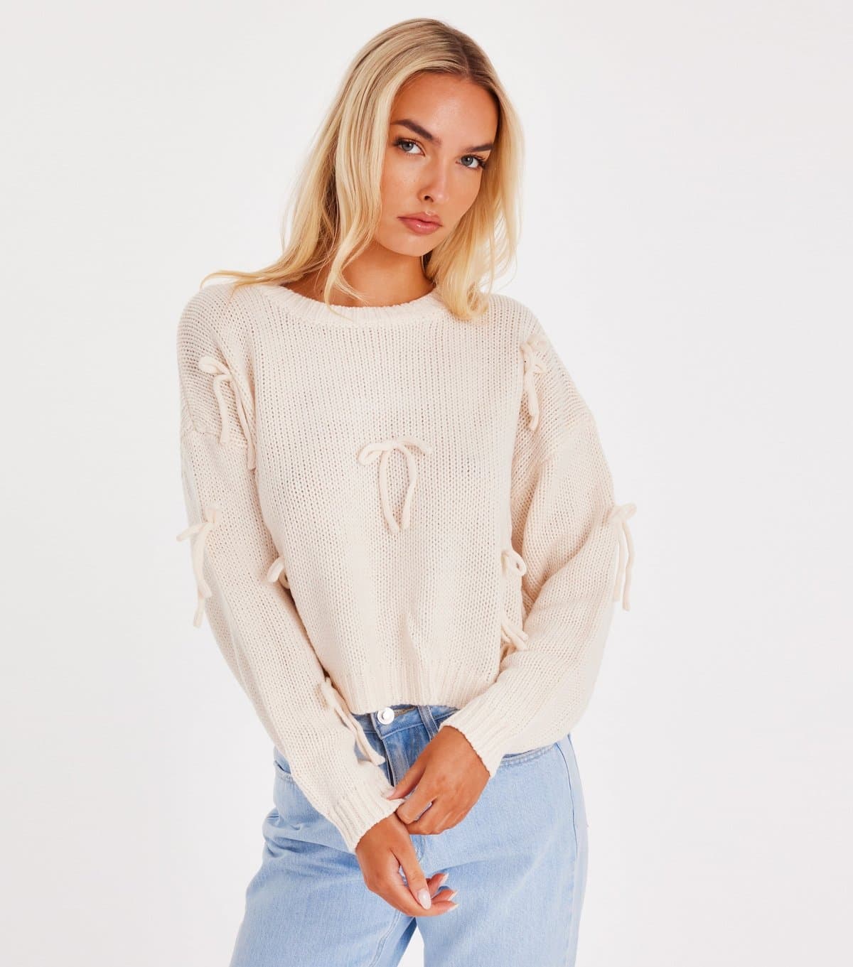 Quiz Women's Cream Bow Appliqued Jumper Quiz New Look