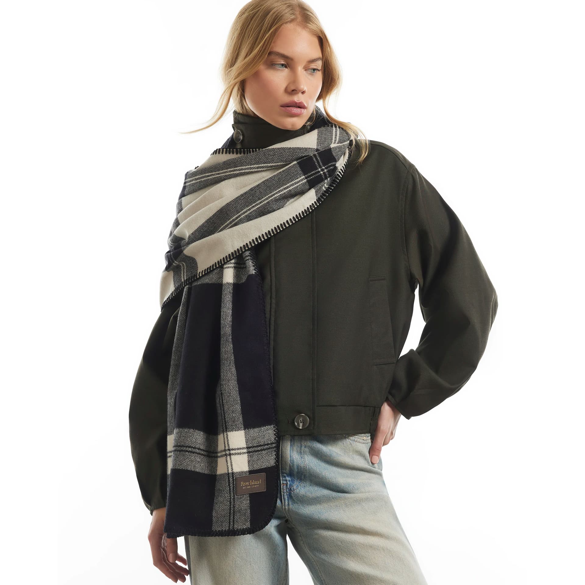 River Island River Island Womens Black Knit Check Lightweight Scarf