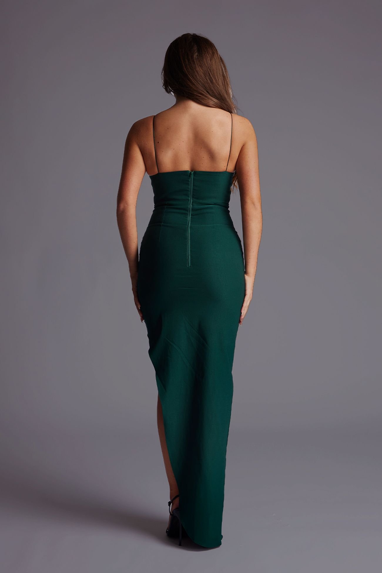 Vesper Vesper Women's Cami Strap Maxi Dress with Side Split in Dark Green - 4