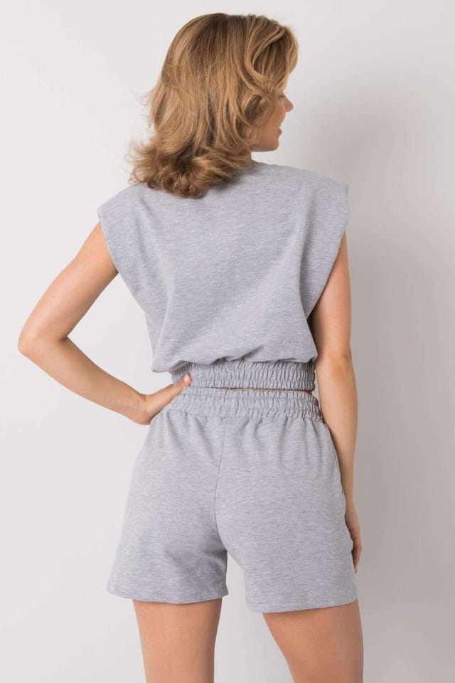 Love Lace Love Lace Women's Cotton Blend Cropped Sweatshirt & Shorts Set in Grey - 3
