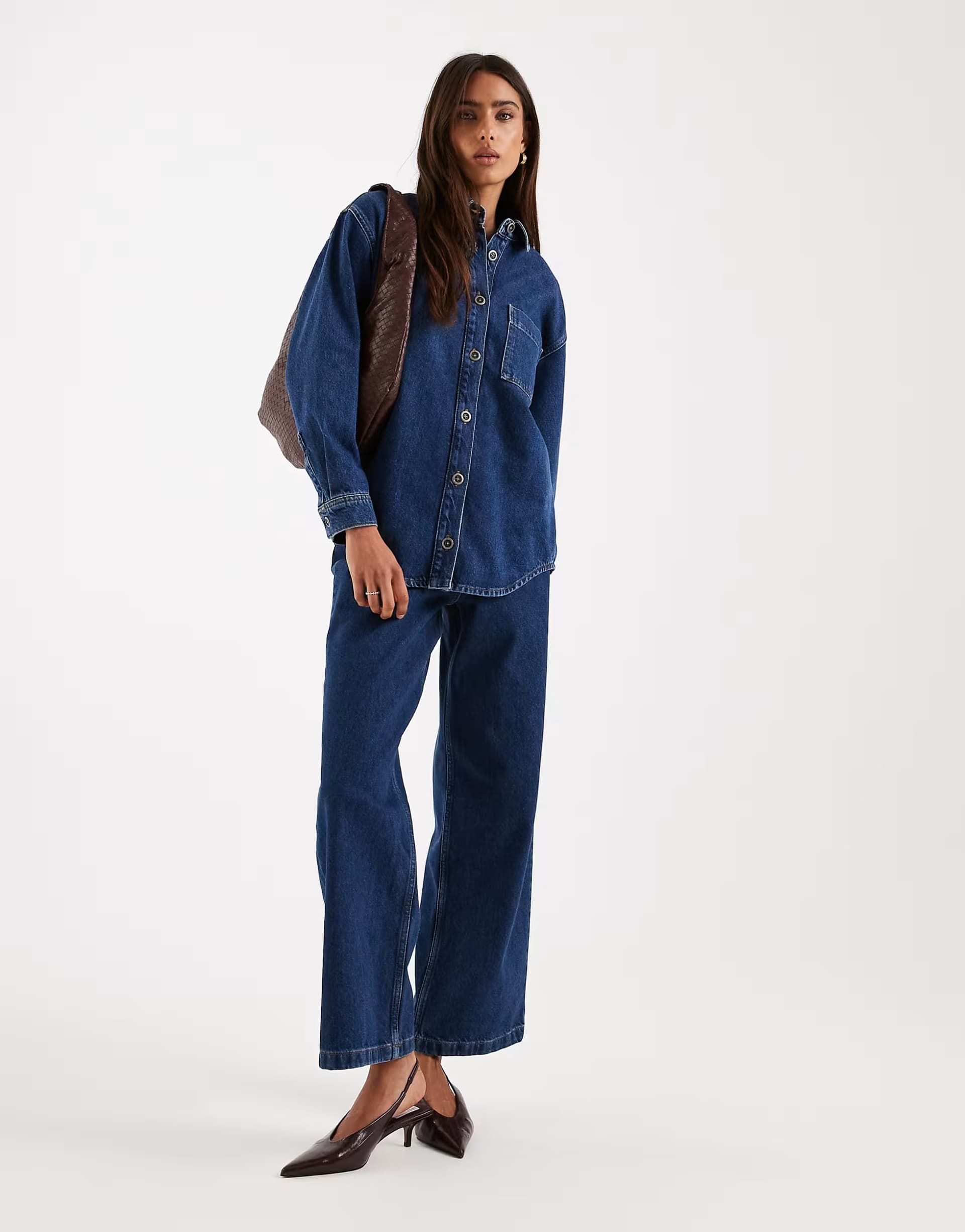 ASOS 4th & Reckless button through structured denim shirt and straight leg denim jean co-ord in dark wash