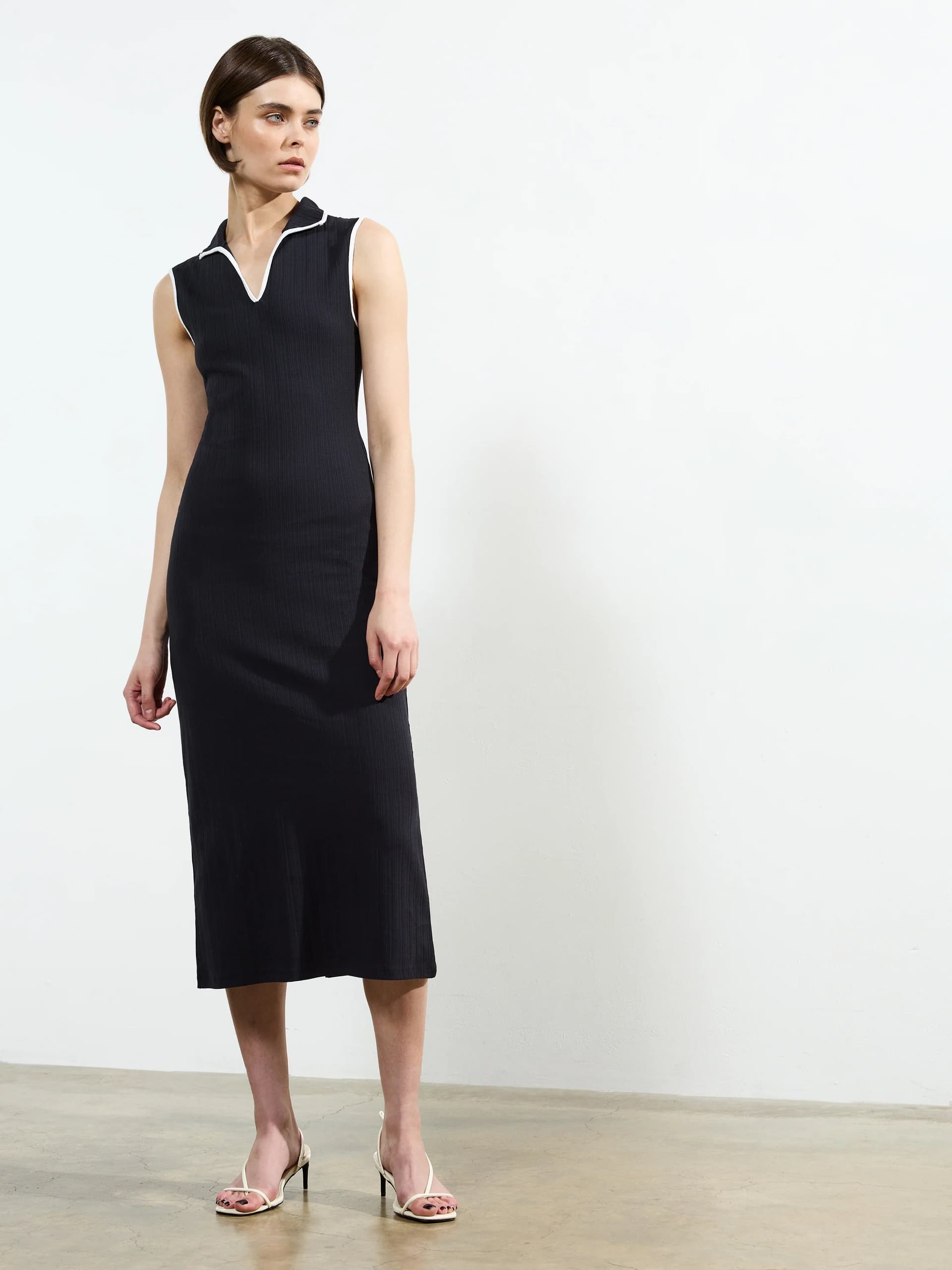 French Connection Sassia Rib Polo Neck Midi Navy/white
