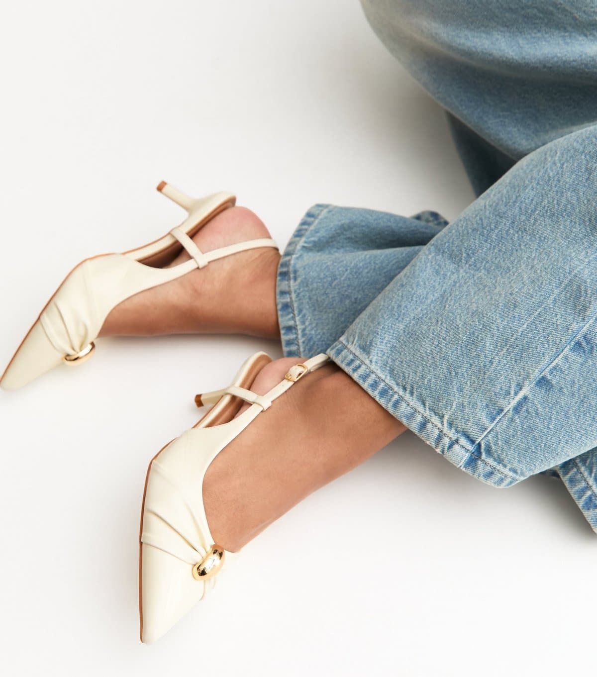 New Look New Look Off White Faux Leather Slingback Heels