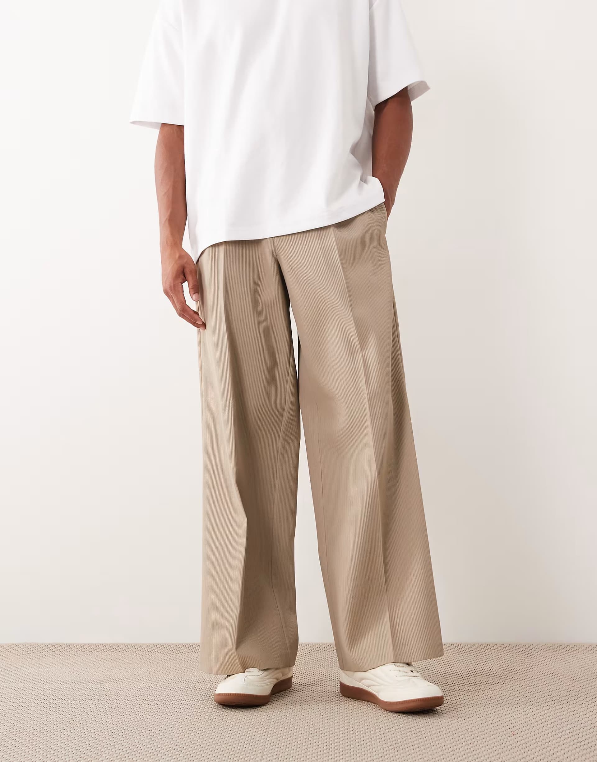 ASOS ASOS Stone Rib Texture Tailored Loose Leg Trousers