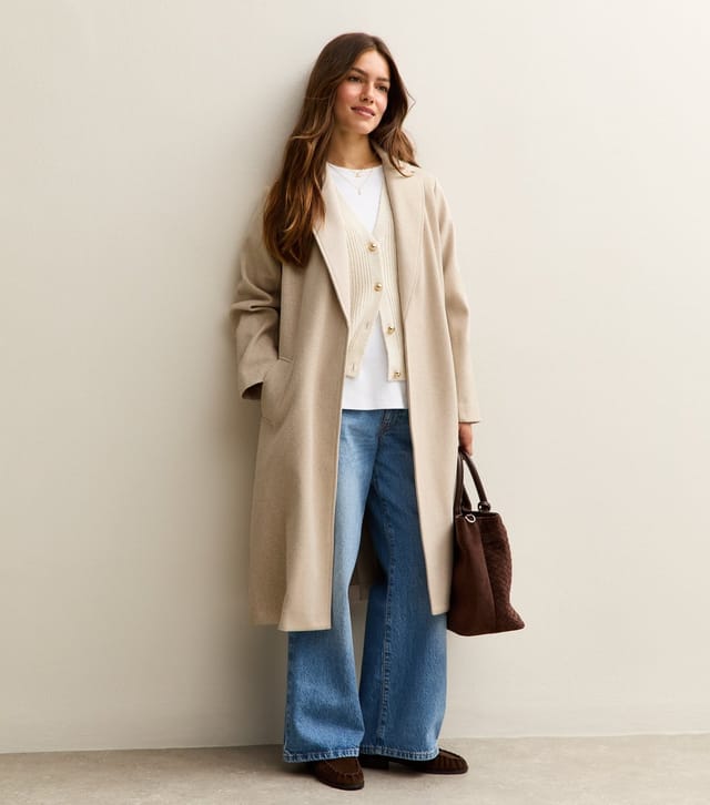 New Look Women's Petite Cream Open Front Longline Belted Coat New Look - 3