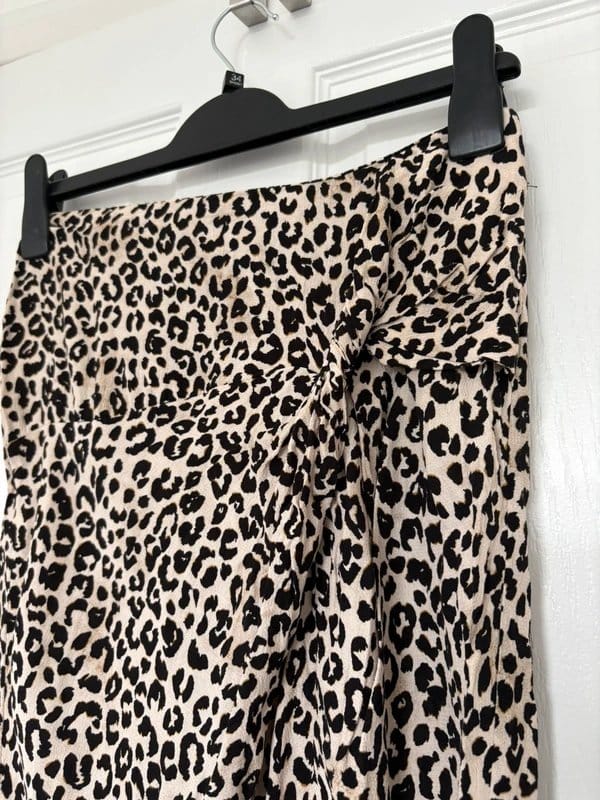 Bershka Beige & Black Leopard Print Midi Skirt