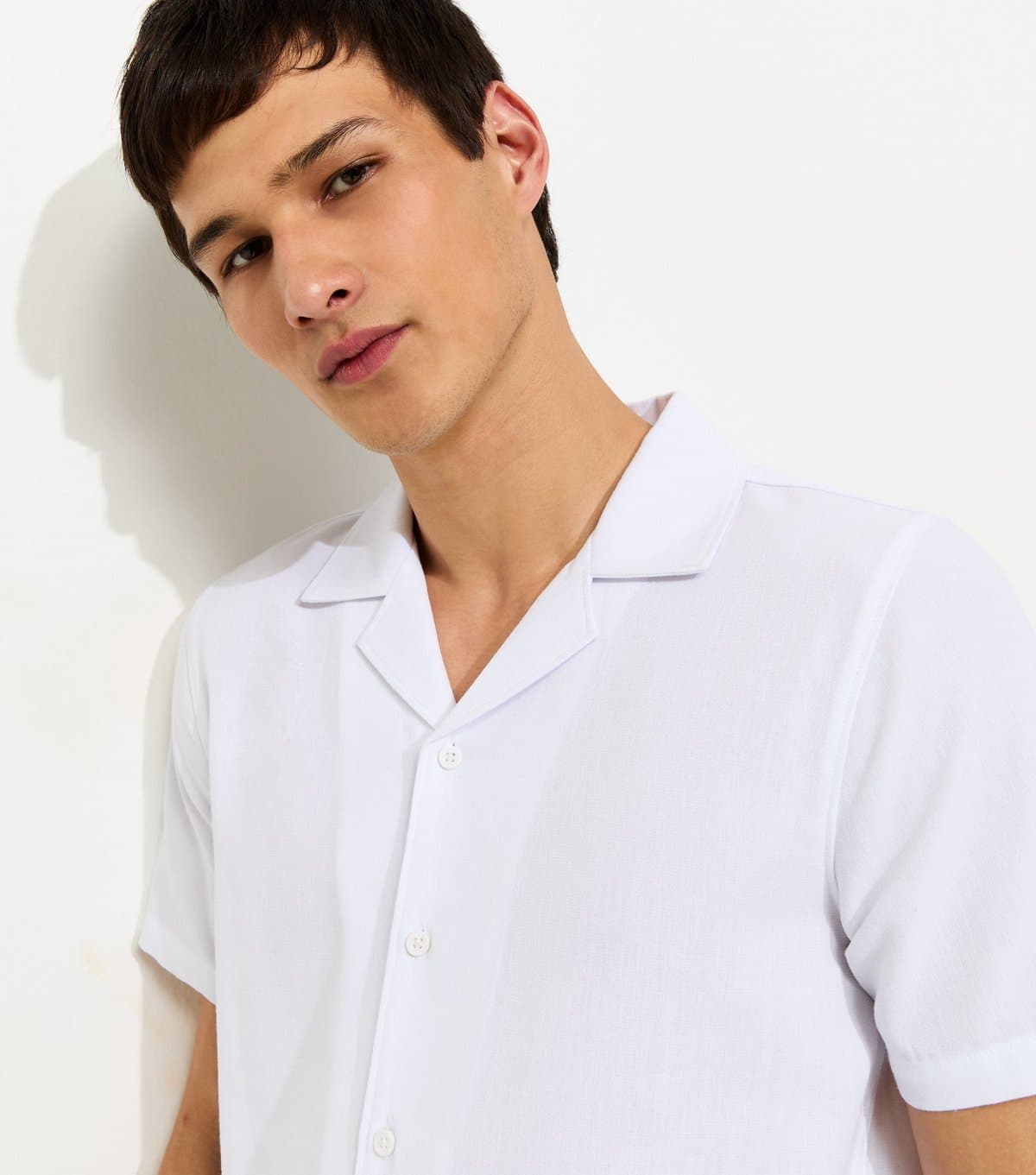 New Look Men's White Short Sleeve Regular Linen Look Shirt New Look