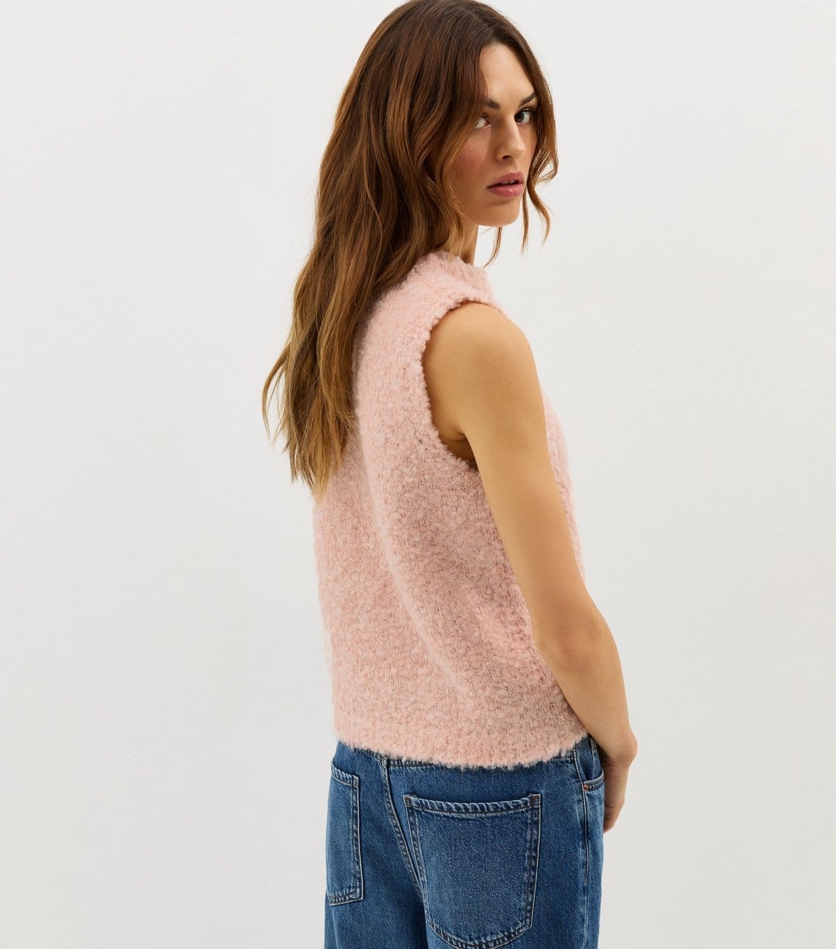 New Look Women's Light Pink Boucle Textured Knit Tabard Vest New Look - 4