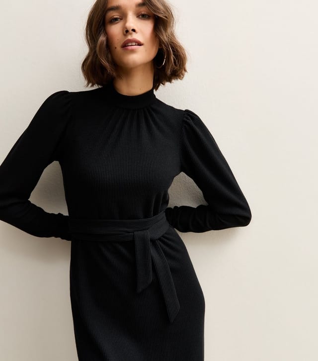 New Look Women's Black Crinkled High Neck Midi Dress New Look - 2