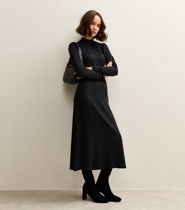 New Look Women's Black Crinkled High Neck Midi Dress New Look - 3