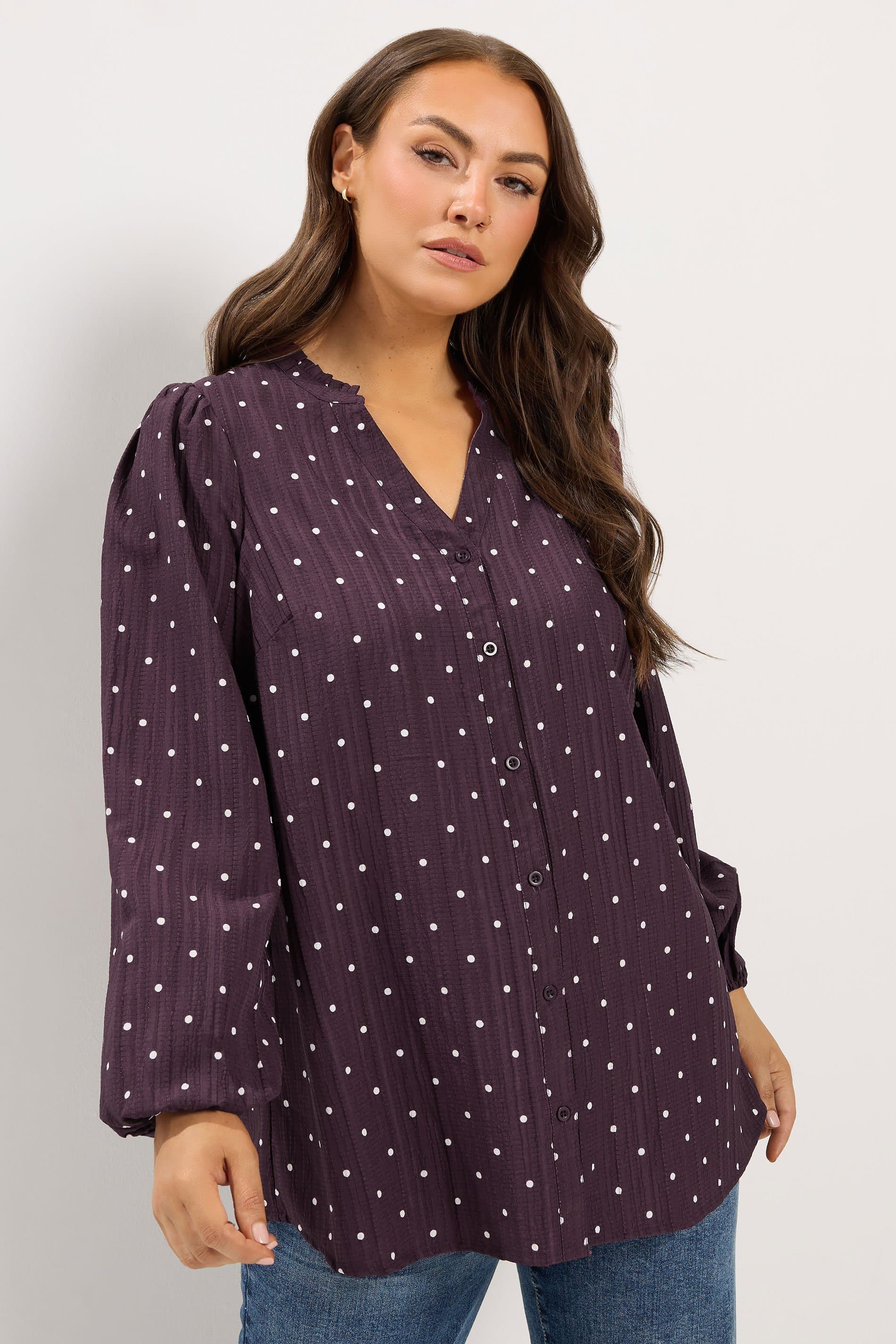 Yours Plus Size Purple Spot Notch Neck Blouse