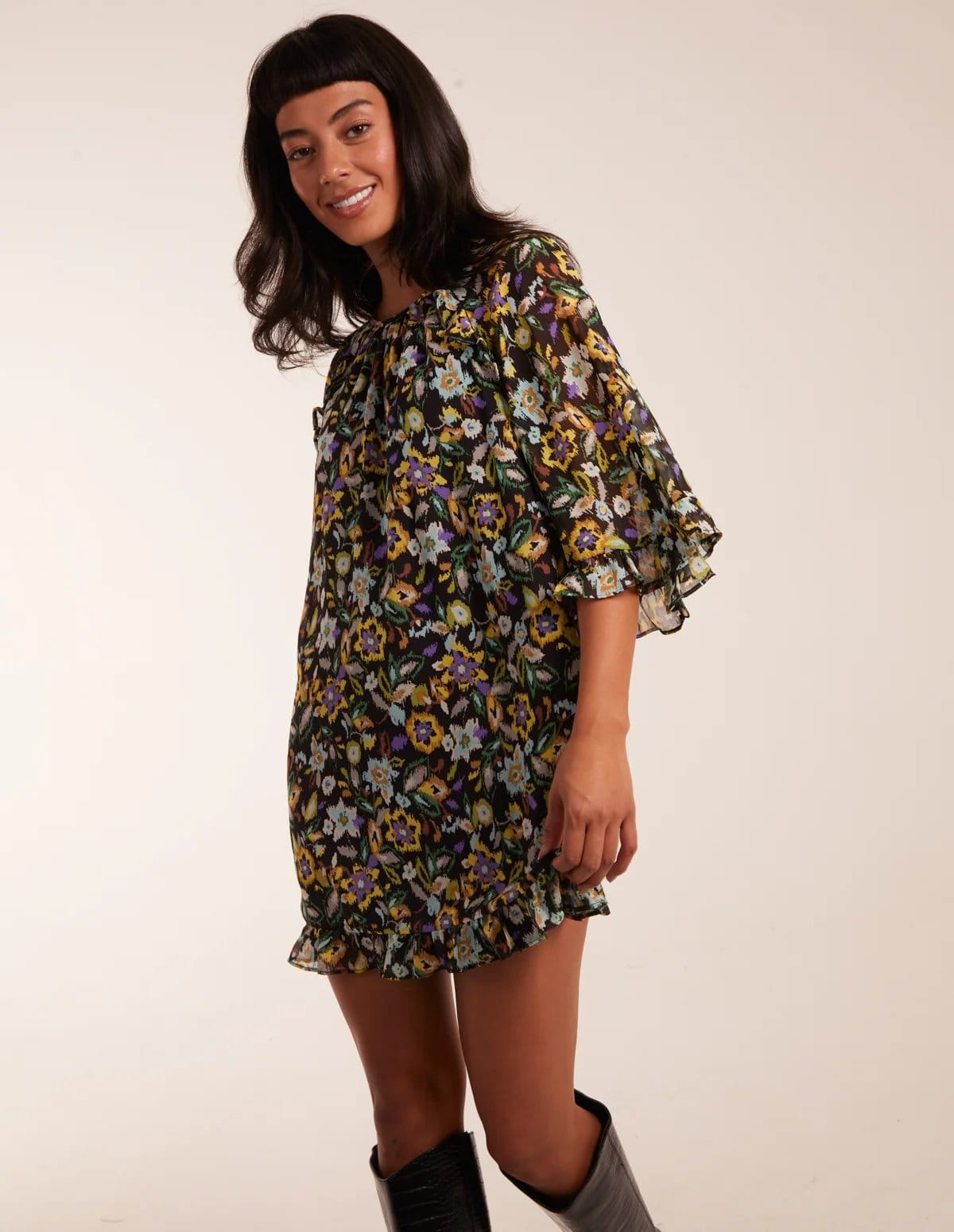 Blue Vanilla Floral Raglan Sleeve Tunic Dress - 1