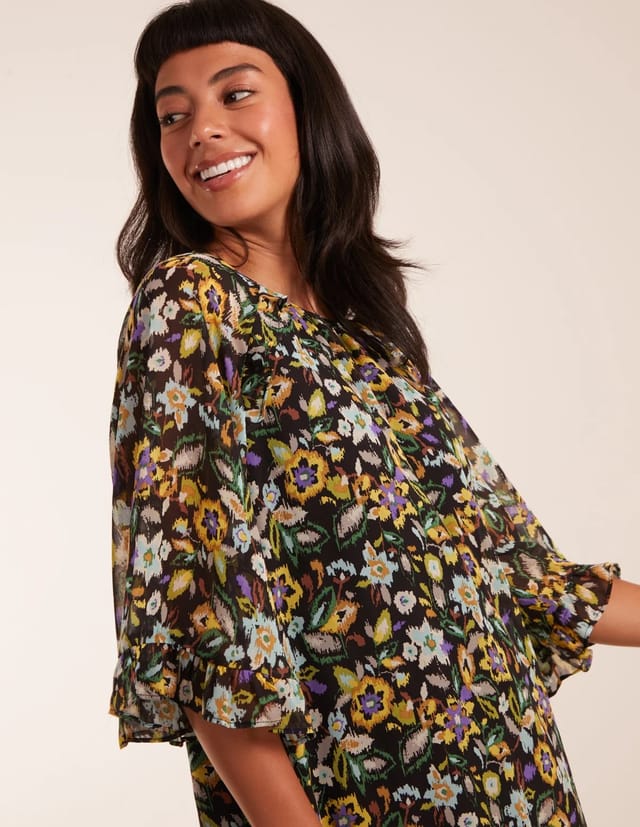 Blue Vanilla Floral Raglan Sleeve Tunic Dress - 2