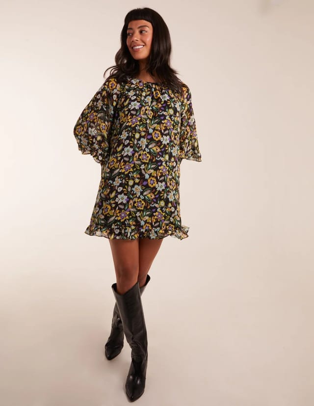 Blue Vanilla Floral Raglan Sleeve Tunic Dress - 3