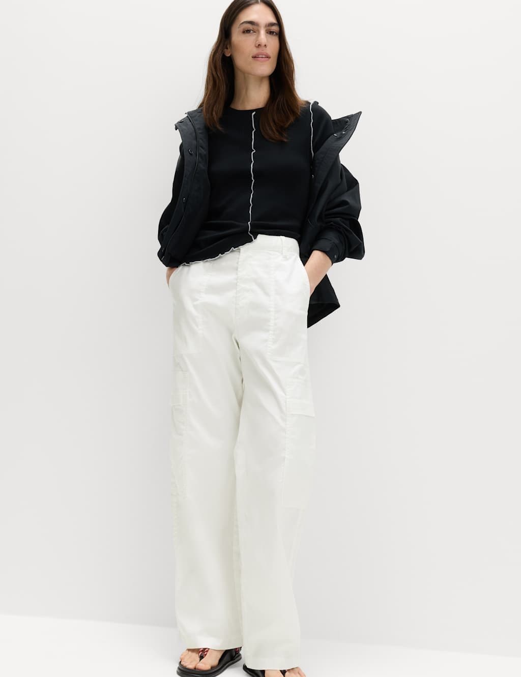 Marks & Spencer M&S Lyocell Rich Cargo Wide Leg Trousers Ivory