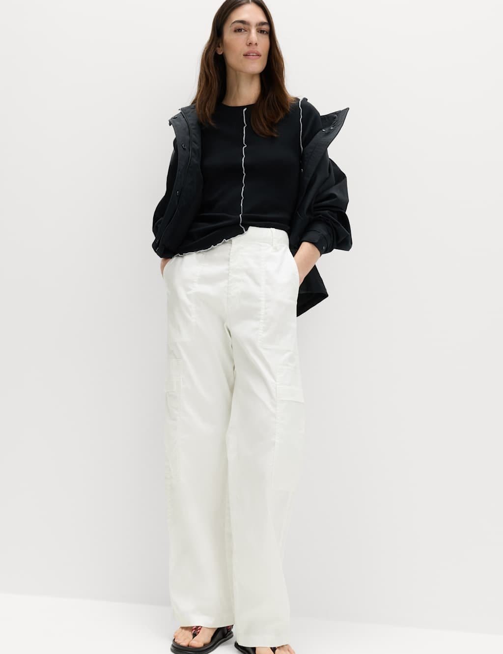 M&S Lyocell Rich Cargo Wide Leg Trousers Ivory