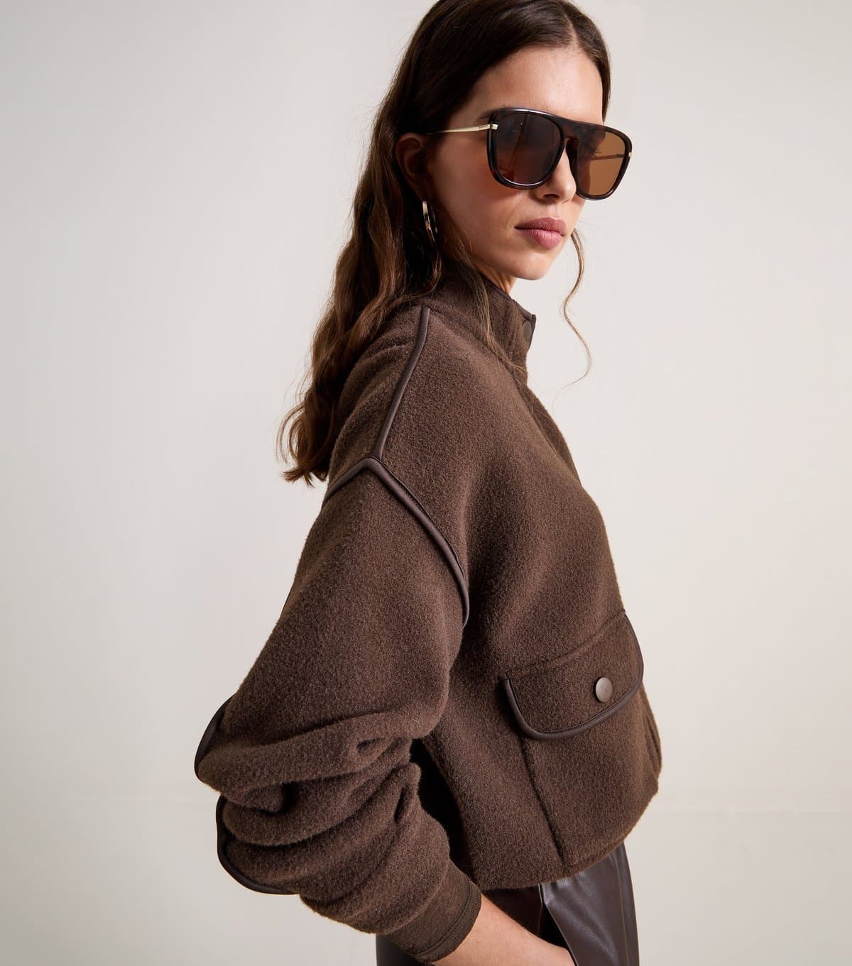 New Look Women's Premium Brown Knitted High Neck Jacket New Look