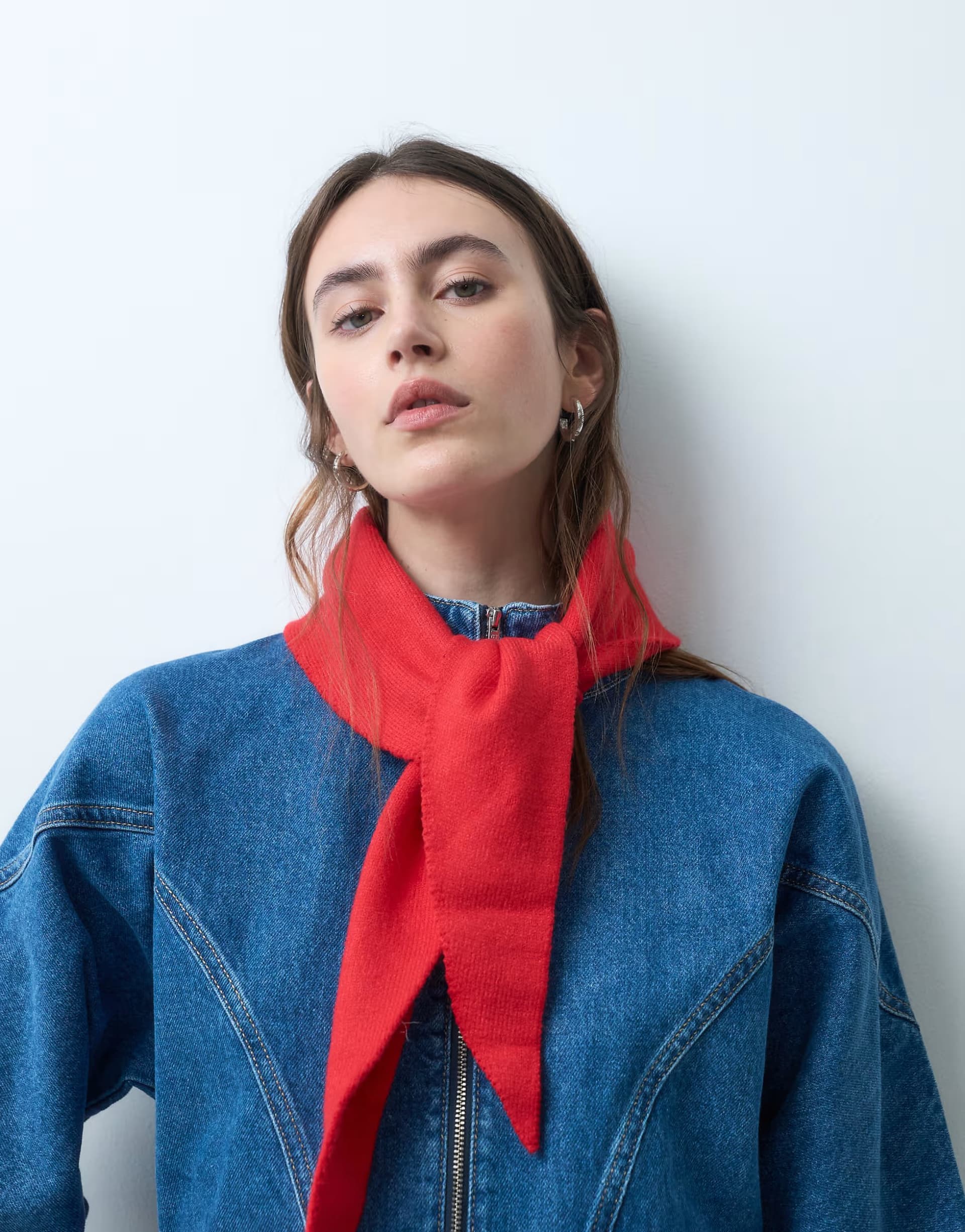 ASOS Pieces small triangle knitted scarf in red
