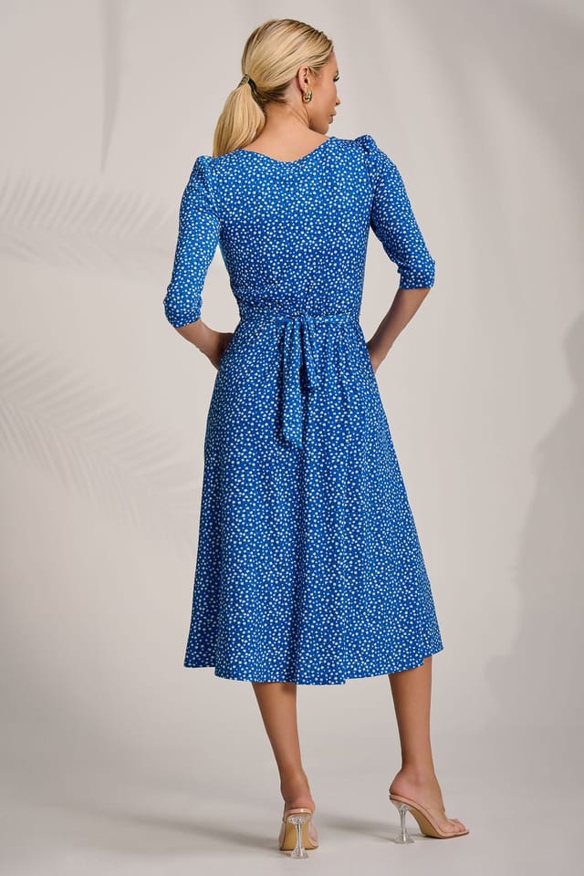 Jolie Moi Jolie Moi Women's Sleeve Printed Jersey Midi Dress in Blue - 2