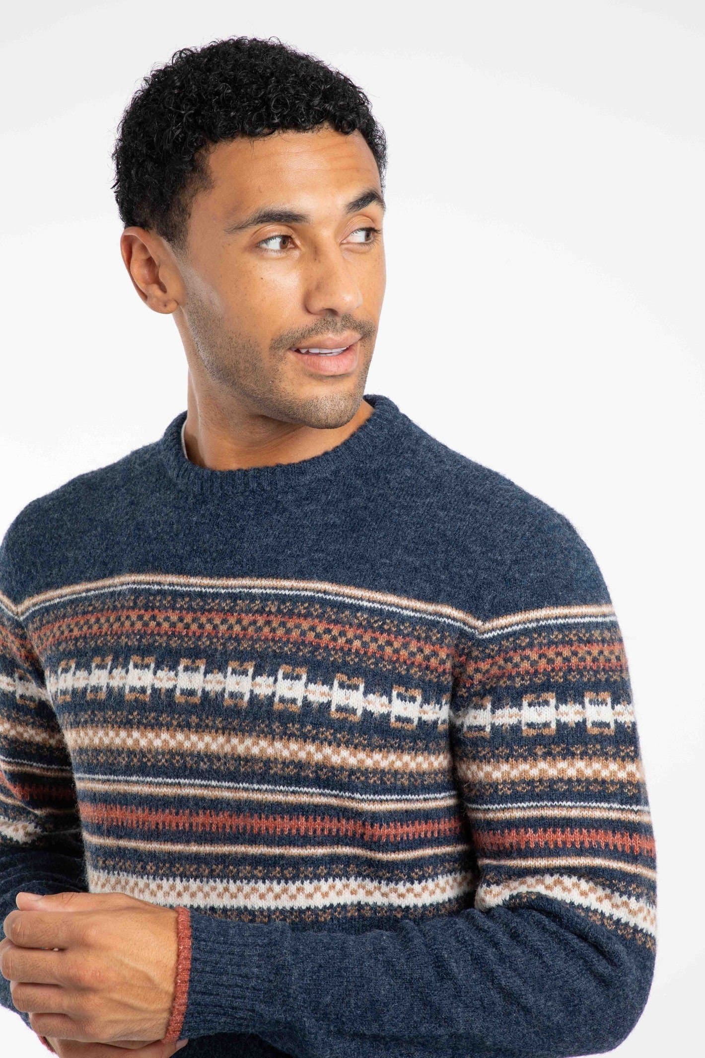 Weird Fish Weird Fish Men's Orson Fair Isle Crew Neck Jumper in Midnight