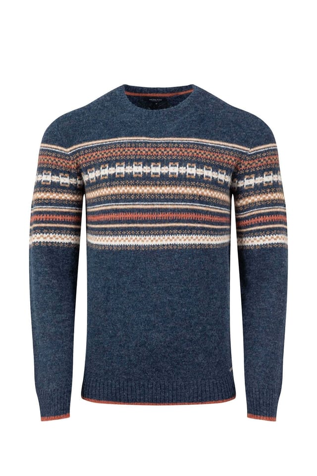 Weird Fish Weird Fish Men's Orson Fair Isle Crew Neck Jumper in Midnight - 2