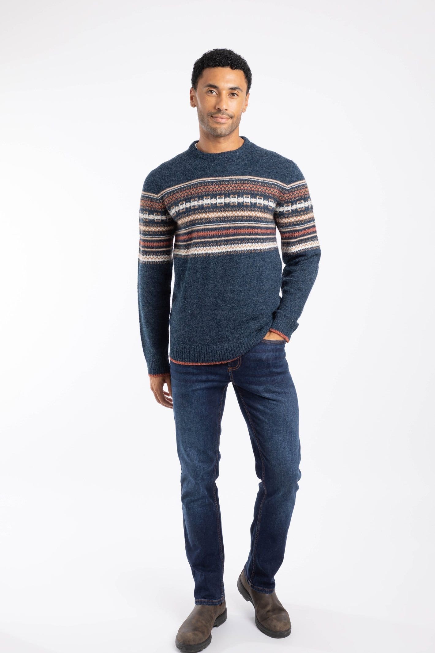 Weird Fish Weird Fish Men's Orson Fair Isle Crew Neck Jumper in Midnight - 4