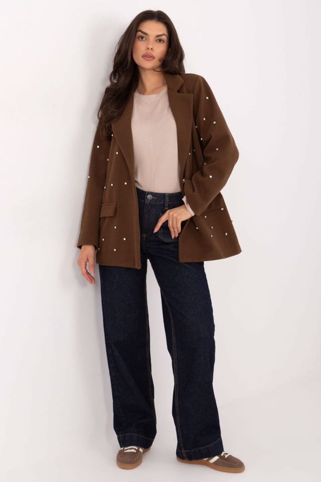Love Lace Love Lace Women's Italian Moda Embellished Blazer with Zircon Shine in Brown - 2