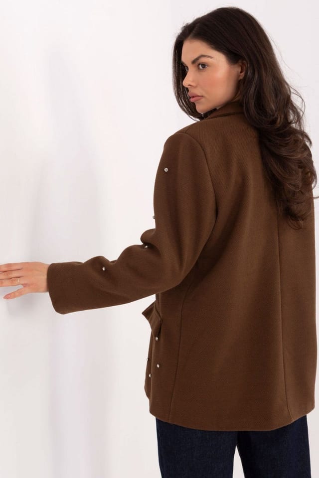 Love Lace Love Lace Women's Italian Moda Embellished Blazer with Zircon Shine in Brown - 3