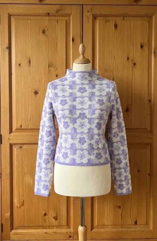 ASOS Design ASOS Design Lilac & White Retro Floral Knit Jumper - Size 6