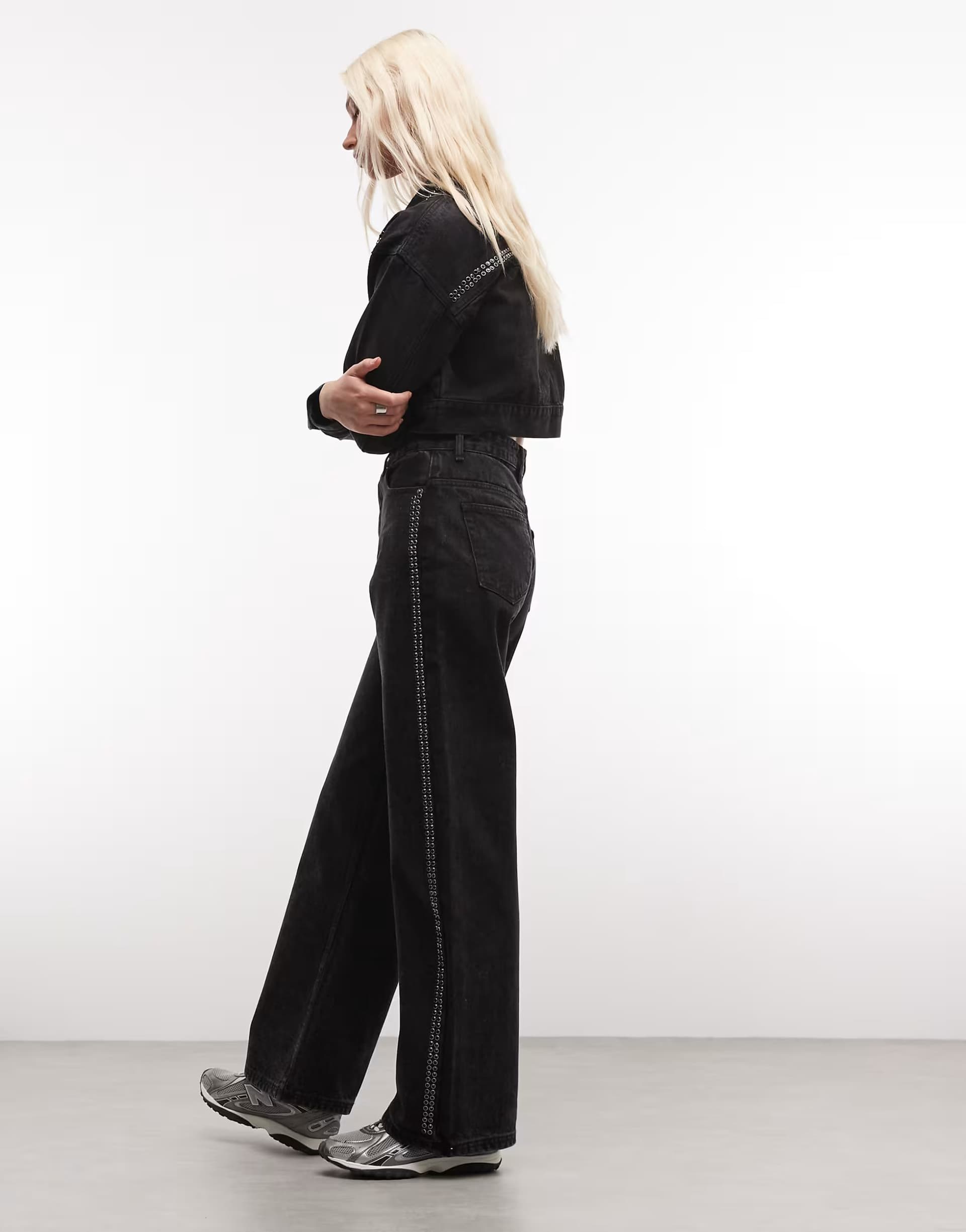 ASOS Courtside wide leg stud detail jeans co-ord in black wash