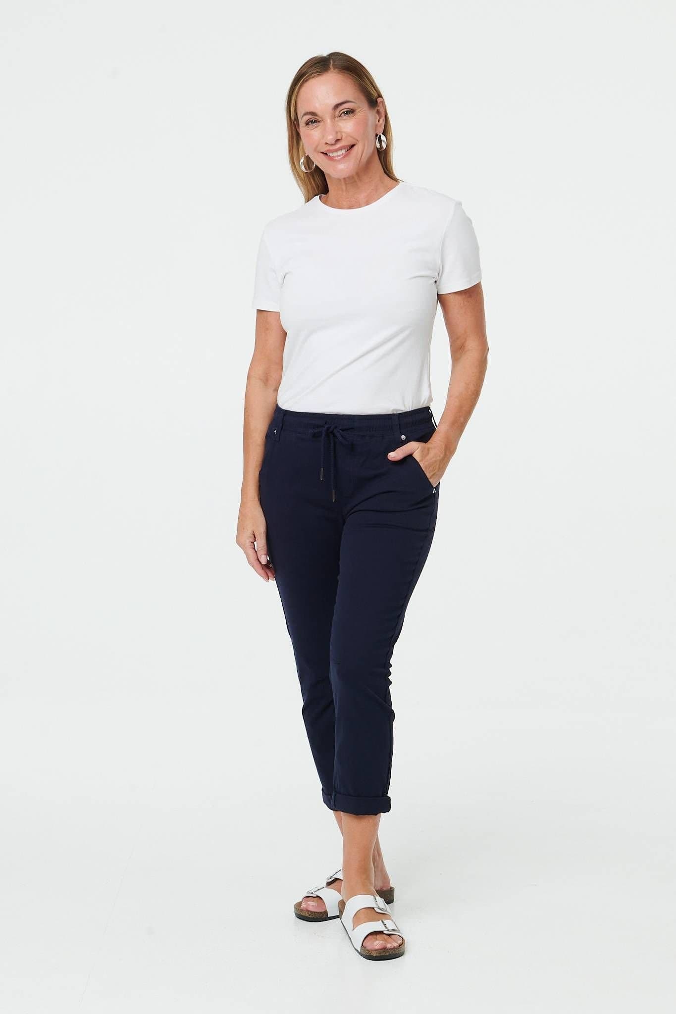 Izabel London Izabel London Women's High Waist Skinny Cropped Trousers in Navy