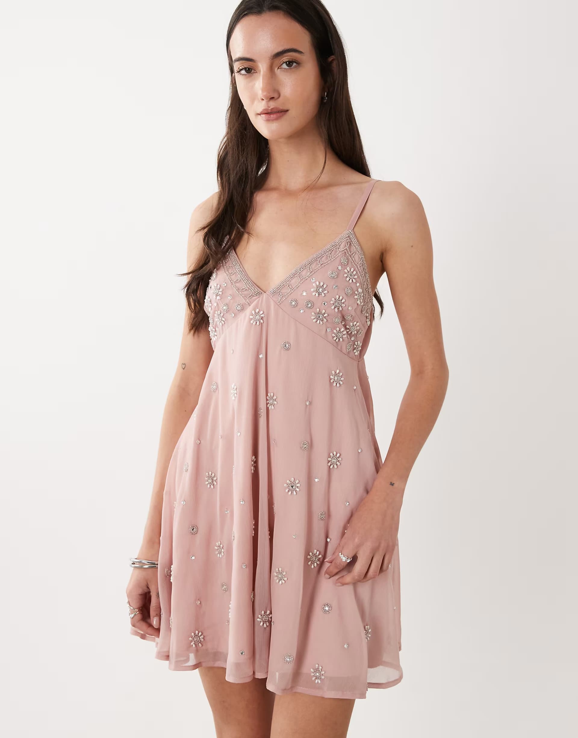 ASOS Miss Selfridge embellished cami mini dress in pink