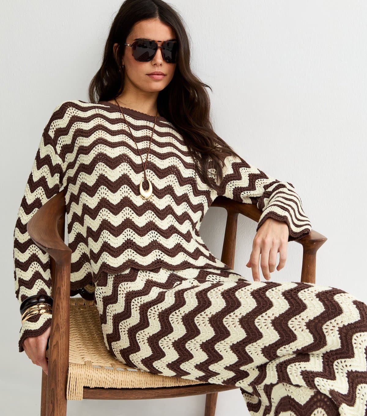 New Look Women's Brown Cotton Rich Chunky Knit Zig Zag Jumper New Look