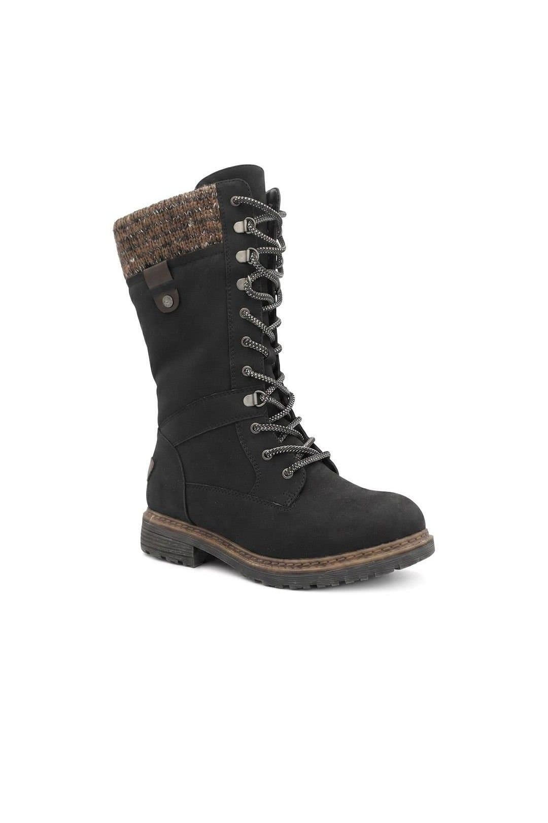 Easyfit Easyfit Women's Extra Wide Lace Up Knit Cuff Boots in Black