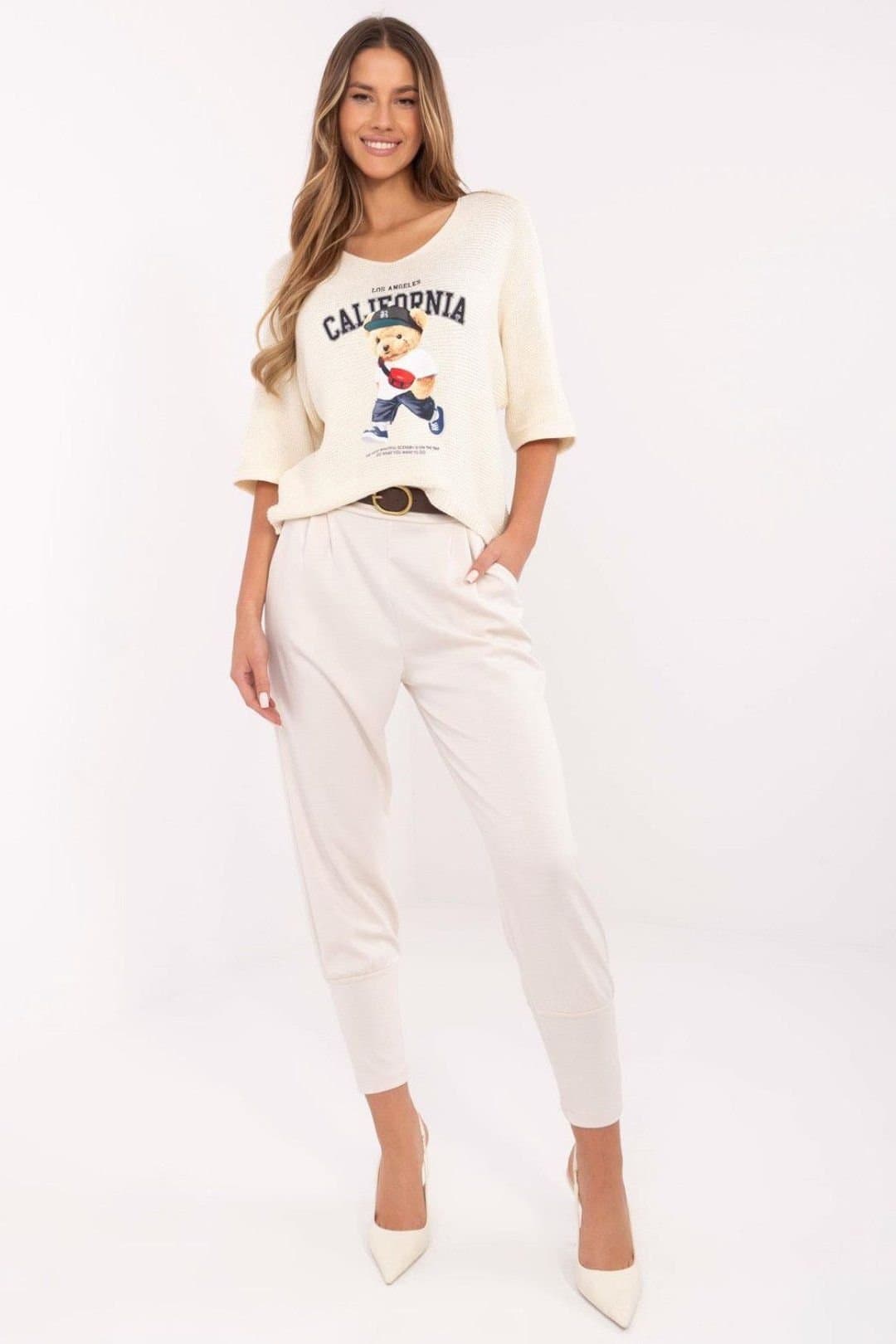 Love Lace Love Lace Beige High Waist Sweatpants with Rib Cuffs