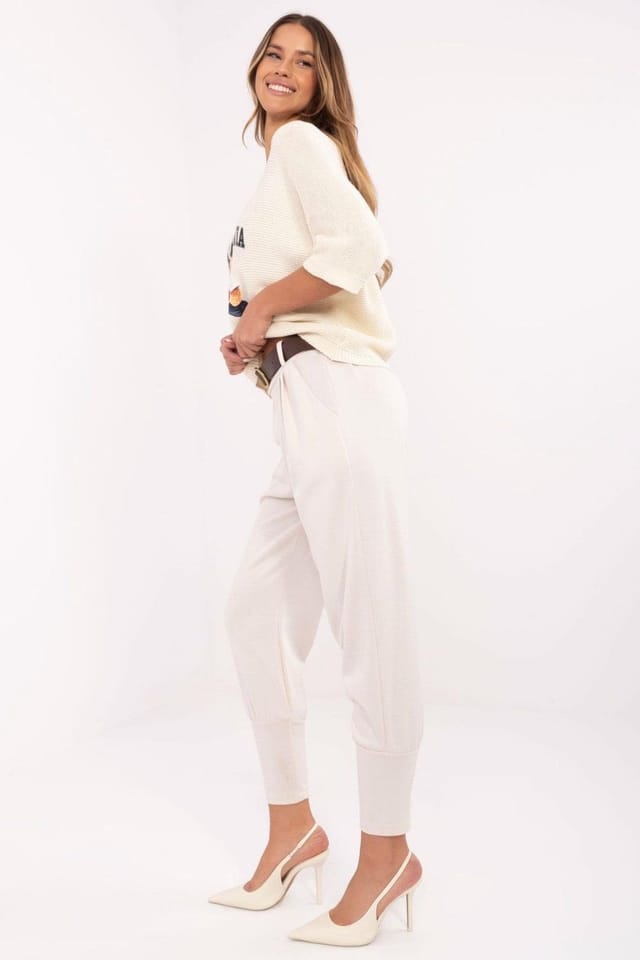 Love Lace Love Lace Women's Elegant High Waist Sweatpants with Rib Cuffs in Beige - 2