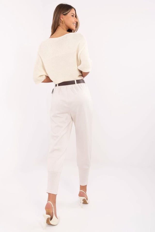 Love Lace Love Lace Women's Elegant High Waist Sweatpants with Rib Cuffs in Beige - 3