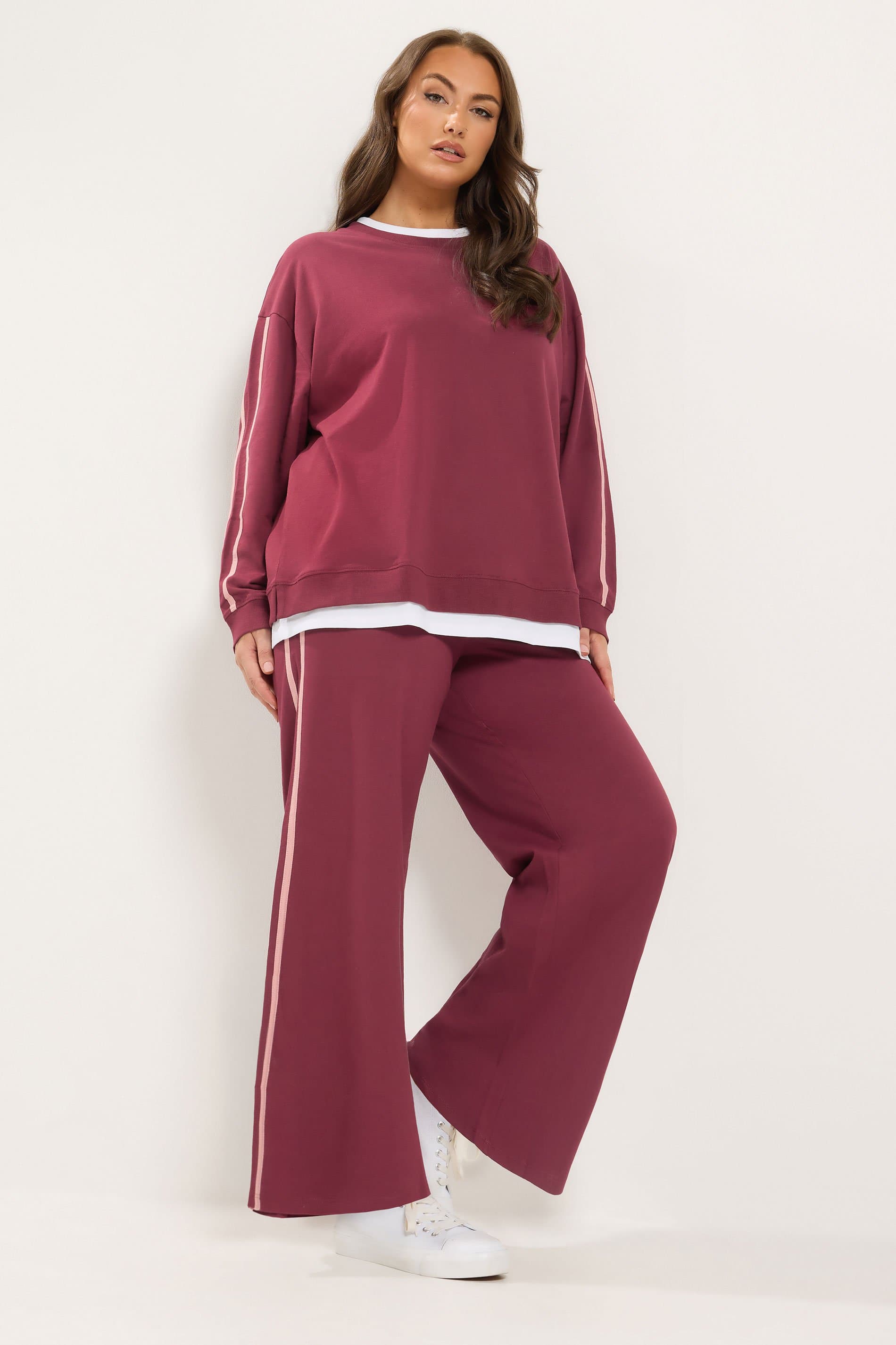 Yours Plus Size Red 2In1 Side Stripe Sweatshirt & Jogger Set