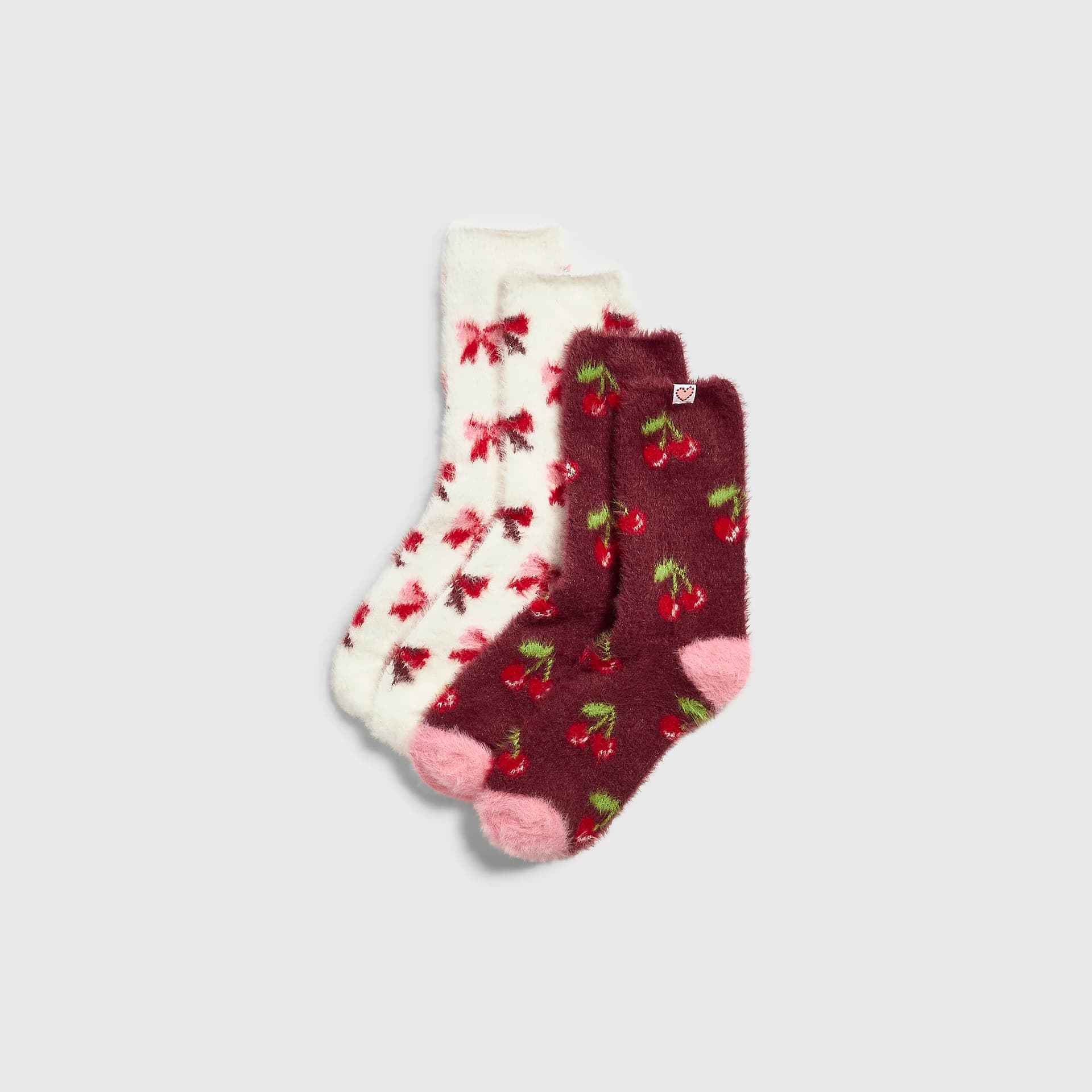 River Island River Island Womens Pink Fluffy Cherry Socks 2 Pack