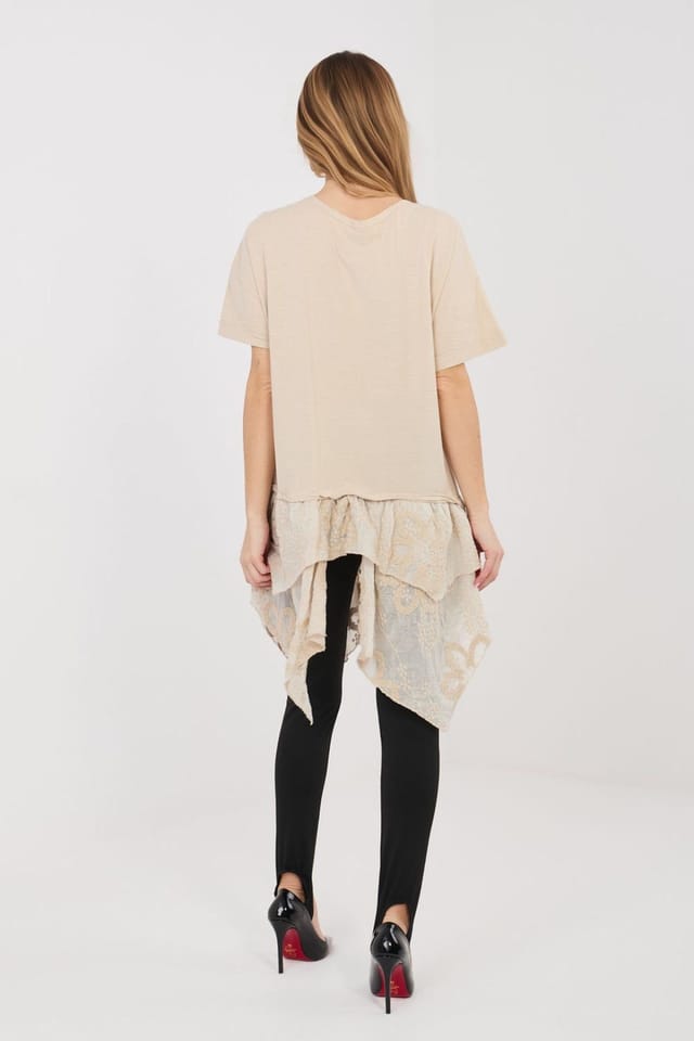 Love Lace Love Lace Women's Boho Cotton Blouse with Embroidered Flounce in Beige - 3