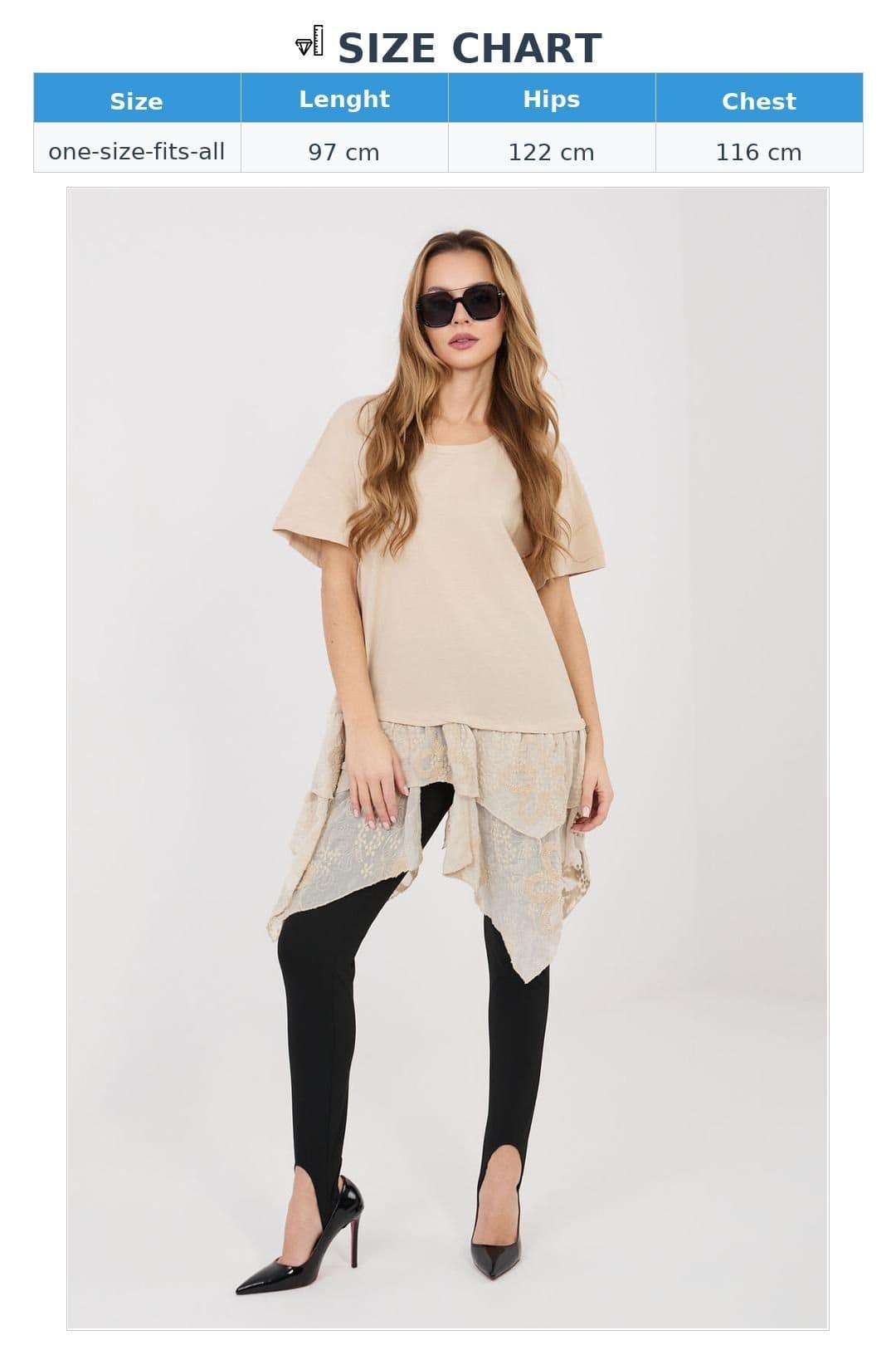 Love Lace Love Lace Women's Boho Cotton Blouse with Embroidered Flounce in Beige - 4