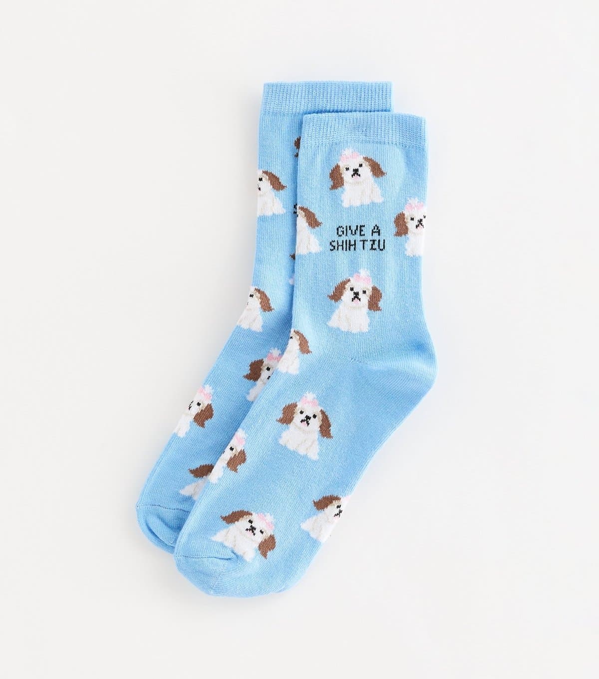 New Look Blue Cotton Rich Give A Shitzu Dog Pattern Socks New Look
