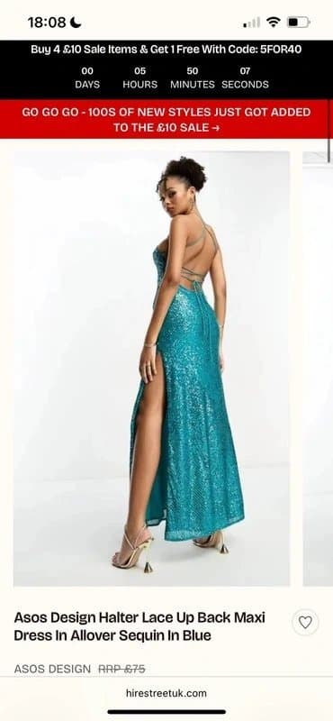 ASOS Design Blue Sequin Maxi Dress with Slit